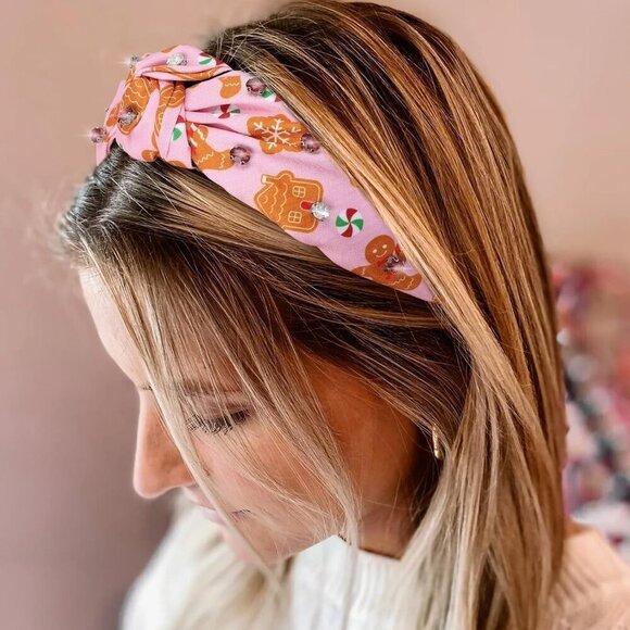 Holiday Gingerbread Headbands Women Girls Rhinestone Fabric Gift Pack main image 4
